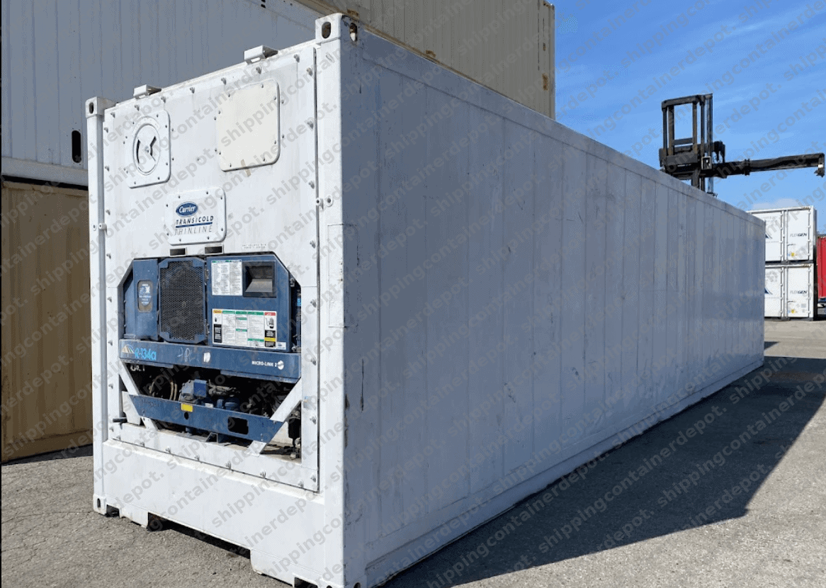 White 40 ft refrigerated shipping container